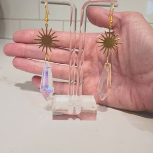 crystal gem earrings with gold sun burst